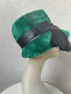"Sombrero vintage años 60 bosque verde imitación piel cubo 21,5"" de Sears" Foto 1 de 4