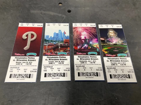 PHILLIES 2015 TICKET STUB 6/29/15-6/30/15-7/1/15-7/2/15 VS BREWERS Cover