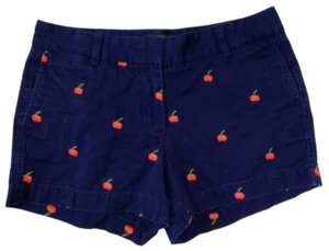 Women's J. Crew Red Cherry Embroidered Blue Chino Shorts 4 Pockets Size 6 30" - Picture 1 of 7