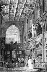 INSIDE of the COLLEGIATE CHURCH of MANCHESTER - Engraving from 19th c. - Picture 1 of 2