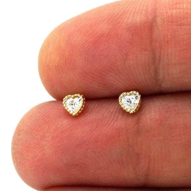 14K Yellow Gold 0.40Ct CZ Heart Halo Stud Earrings 4mm - Image 1 of 4