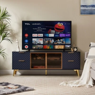 Soporte de TV estilo esculpido de lujo, marco de aluminio puerta de vidrio templado 4 cajones DB Foto 1 de 4