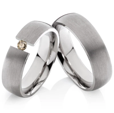 2 Eheringe Trauringe mit echtem Diamant Verlobungsringe aus Titan TLB31 - Bild 1 von 4