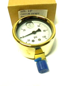 Gauge 2-1/2" Face Brass Case 30 Hg-0-100 Vac 1/4 NPT Brass Tube & Socket 405HH2 - Picture 1 of 3