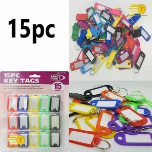 15PC PLASTIC ASSORTED KEY RINGS 5 COLOURS PLASTIC ID TAGS NAME LABEL - Picture 1 of 2