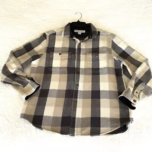 Old Navy Plaid Soft Brushed Utility Shacket Button Gray Shirt Jacket Womens sz L - Picture 1 of 5