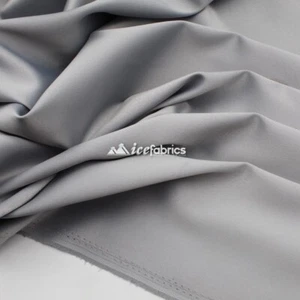 Silver_ Armani Stretch Silky Satin Fabric Sold By The Yard_ Heavy Thick _ - Picture 1 of 6