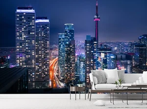 Papel pintado fotográfico ciudad de Toronto por la noche mural paisaje urbano decoración póster de papel - Imagen 1 de 7