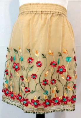 Falda de seda August para mujer talla grande beige sedosa transparente floral bordada Foto 1 de 4