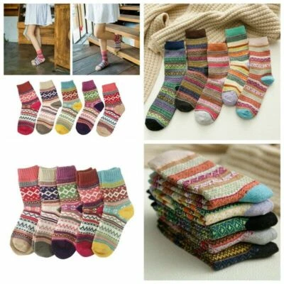 5 Pairs Womens Thick Socks Wool Thermal Warm Knitting Nordic Ladies Socks Winter