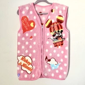 Vintage Mickey Minnie Mouse Pink Fleece Zip-up Vest Size Medium-Large - Picture 1 of 6