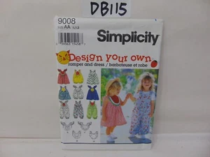 SIMPLICITY SEWING PATTERN UNCUT 9008 TODDLER 1,2 ROMPER OR DRESS LONG SHORT - Picture 1 of 3