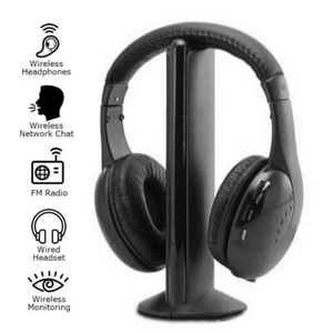5 in 1 Headset Drahtlose Kopfhörer Schnurloses RF-Mikrofon für PC TV CD DVD MP3 - Bild 1 von 9