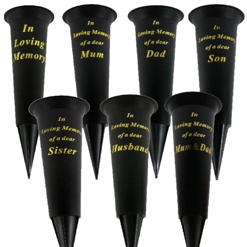 Tombe Memorial Pointe Fleur Vase Avec Insérer Noir - Choisir Design - Photo 1/1