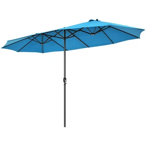 15FT Patio Double-Sided Umbrella Crank Outdoor Garden Market Sun Shade Blue - Picture 1 of 10