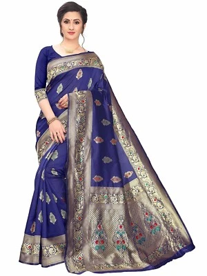 Women's Ethnic Motifs Banarasi Style Saree With Unstitched Blouse Piece - Imagem 1 de 4
