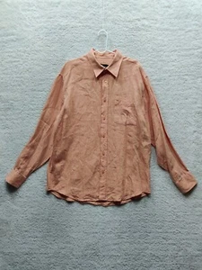 Bugatchi Uomo 100% Linen Men's Regular Fit Orange Shirt Size L - Picture 1 of 9