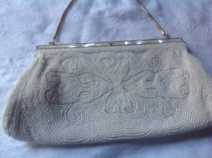 VTG 50's Ivory Beaded Handbag Evening Purse - Bild 1 von 10