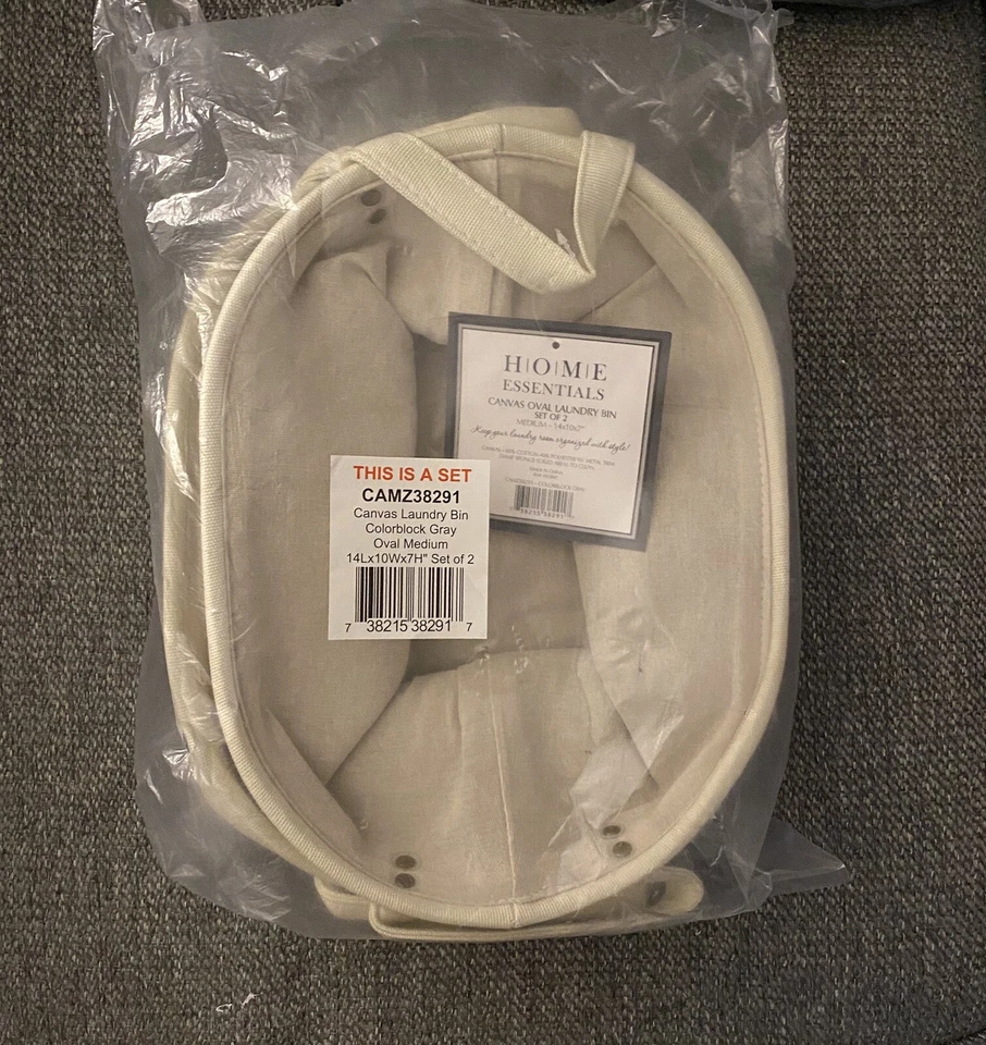 Conjunto de 2 Lixeiras Ovais de Lona Home Essentials - Tamanho Médio 14L*10W*7H - Novo - Imagem 1 de 1