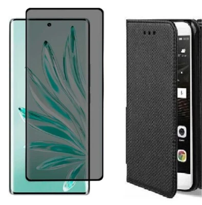 EF.GLOBE-TRADING Coque Portefeuille + Verre Trempé Anti Espion pour Honor Magic 7 Lite 6 5 Lite