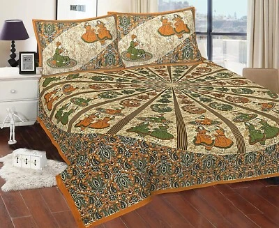 Handmade Bedsheet Printed with 2 Pillow Covers Cotton Double Bed king size - Image 1 of 4