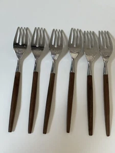 Ekco Eterna Canoa Muffin 6 Tenedores de Ensalada Cubiertos de Acero Inoxidable Imitación Madera Japón MCM - Imagen 1 de 4