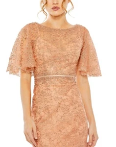 MAC DUGGAL EMBELLISHED NECK BUTTERFLY SLEEVE TRUMPET GOWN IN CINNAMON SIZE 10 - Picture 1 of 3