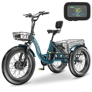 MOONCOOL 20" Fat Tire Electric Tricycle Adults 500W 3 Wheel Bike Trike w/ Basket - Picture 1 of 14