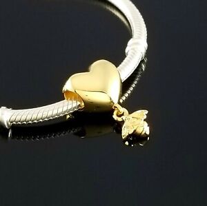 New! Authentic PANDORA Shine Gold Heart & Bee Dangle Charm 