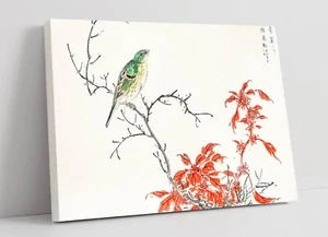 NUMATA KASHU, YELLOW BUNTING AND AMARANTH -DEEP FRAMED CANVAS WALL ART PRINT - Picture 1 of 2
