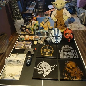 STAR WARS KONVOLUT SPIELZEUG UND ERINNERUNGSSTÜCKE!! 26 STÜCK UNIKATE UND SCHEIBENSPIELZEUG ARTIKEL!! - Bild 1 von 24