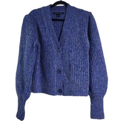 Suéter cárdigan grueso corto mezcla de lana azul French Connection Lge para mujer Foto 1 de 4