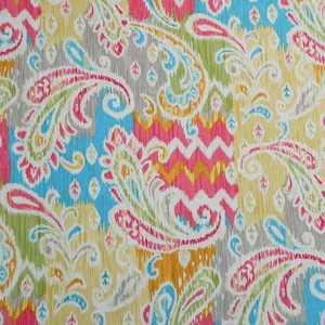 WAVERLY Fabric Splash of Color Decorator Fabric Ikat Paisley Cotton 54" x 6'9" - Picture 1 of 7