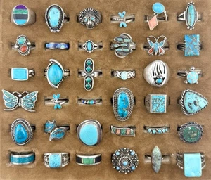 Vintage WHOLESALE LOT 36 Sterling Silver TURQUOISE Rings - Bild 1 von 15