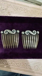 Vintage Sterling Mexico Silver Hair Ornament Comb Pair - Picture 1 of 5