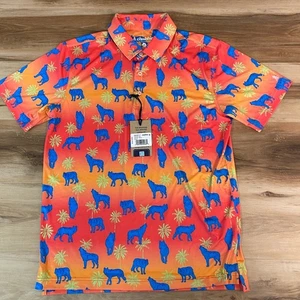 Chubbies The Howler Moon Performance Polo 2.0 Medium Wolf Palm Tree Golf Shirt - Picture 1 of 9