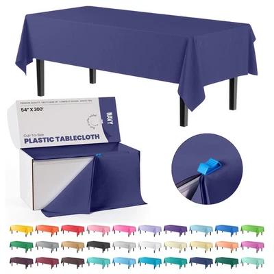 54 Inch X 300 Feet Navy Plastic Table Cover Roll in A Cut - to - Size Box wit... - Image 1 of 4