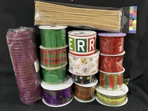 12 Assorted Ribbons Spring Easter Halloween Christmas 1 Plum/Silver Mesh 1 stems - Picture 1 of 9