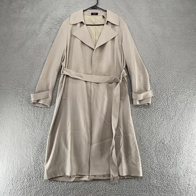 Gabardina Theory para mujer grande beige roble lane cinturón crepé forrada larga cintura corbata Foto 1 de 4