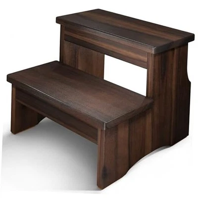 Wooden Two Step Stool, Heavy Duty 2-Step Ladder for Adults & Kids, Walnut - Image 1 of 4