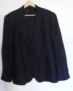 Vintage Brooks Brothers Blazer Womens 16 Black Linen One Button Jacket USA 90s - Picture 1 of 9