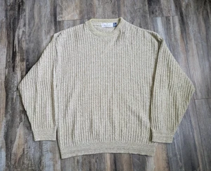 BILL BLASS Men's VTG Sweater XL Beige Crew Neck Knit 100% Cotton Grandpa Vintage - Picture 1 of 5