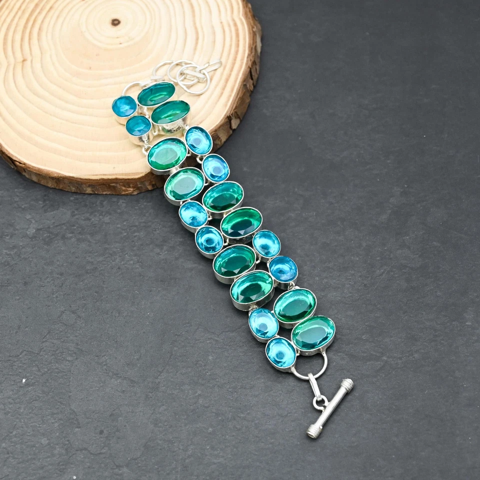 Bracciale gioiello in argento sterling 925 con pietra preziosa topazio blu di... - Immagine 1 di 4