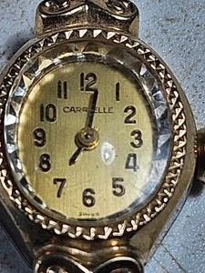 Reloj suizo vintage 1977 Caravelle N7 tono dorado bisel cristal damas sin probar - Imagen 1 de 12