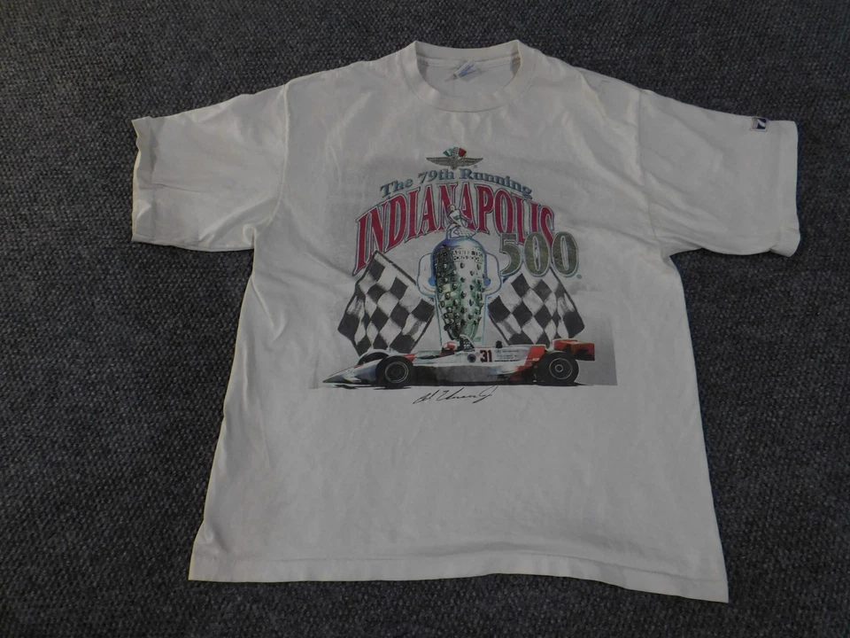 Camisa De Colección Indianápolis 500 Para Hombres XL Blanca Logo de Carreras 7 Hecha en EE. UU. Camiseta Años 90 Foto 1 de 4