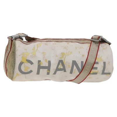 CHANEL Sports Shoulder Drum Bag Rubber Nylon White Gray CC Auth bs26735 - Image 1 of 4