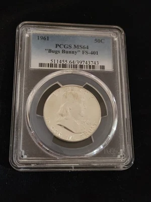 Medio dólar Bugs Bunny Franklin 1961 graduación profesional MS64 FS-401 - 100 % blanco brillante (379) Foto 1 de 2