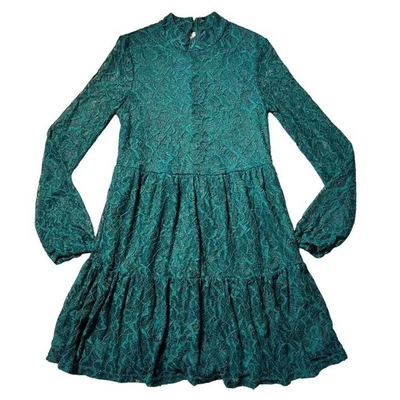 Art Class Girls Party Dress Tiered Lace Long Sleeve Emerald Green Medium 7 8 - Image 1 of 4