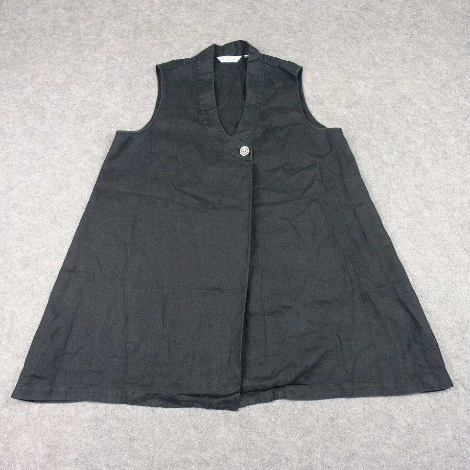 Chaleco Orvis Mujer Grande Negro Lino Sin Mangas Botón Frontal Relajado Vestido Top Foto 1 de 4