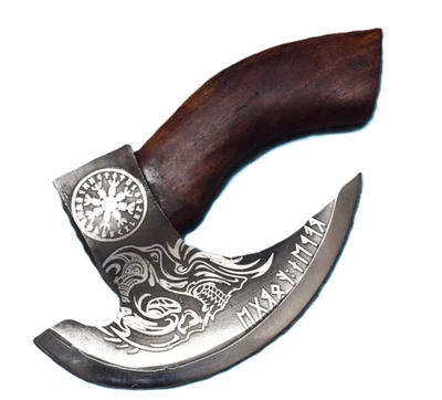 Pizza Axe Viking Pizza Cutter Stainless Steel Damascus Axe With Leather  # 463 - Image 1 of 4